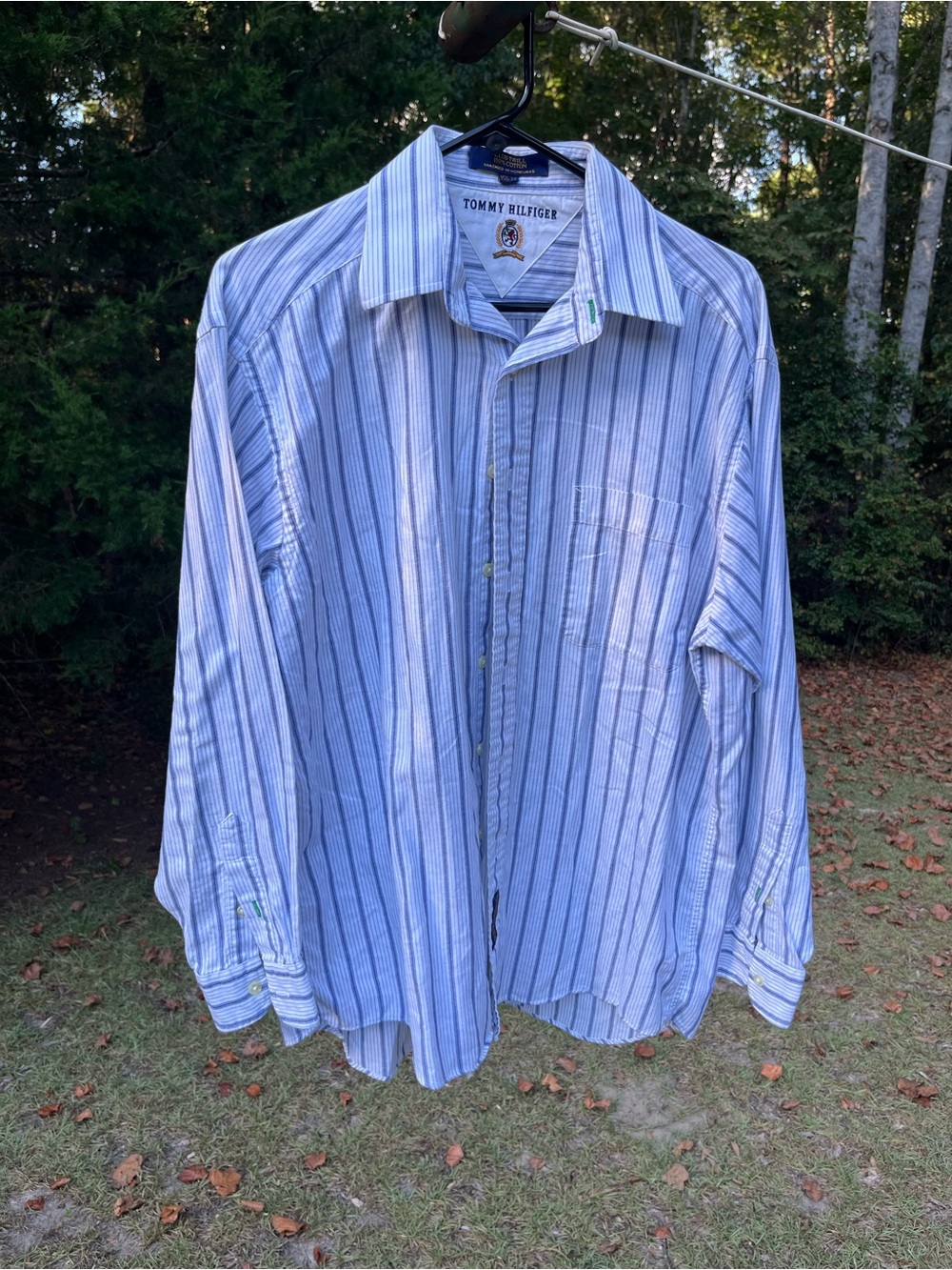 Tommy Hilfiger Men's Light Blue and White Striped Dress Shirt